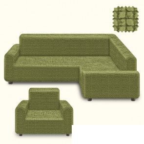Чехол на угловой диван+кресло универсальный Karteks без оборки зеленый