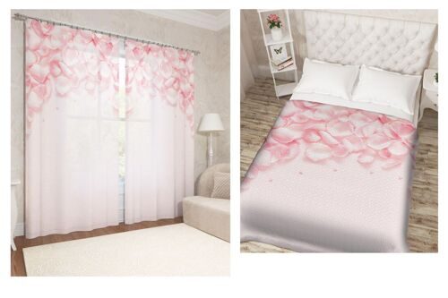 Комплект для спальни покрывало+фотошторы Лепестки роз