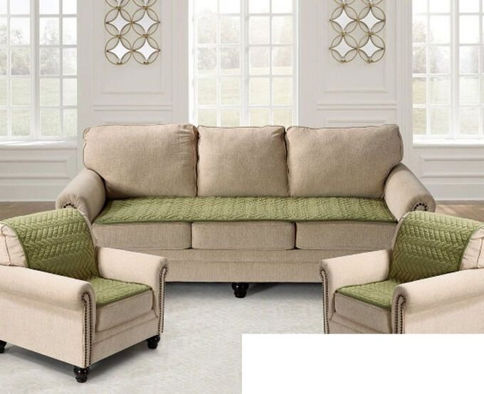 Комплект накидок на диван 90х210 и два кресла 90х160 Паркет, зеленый