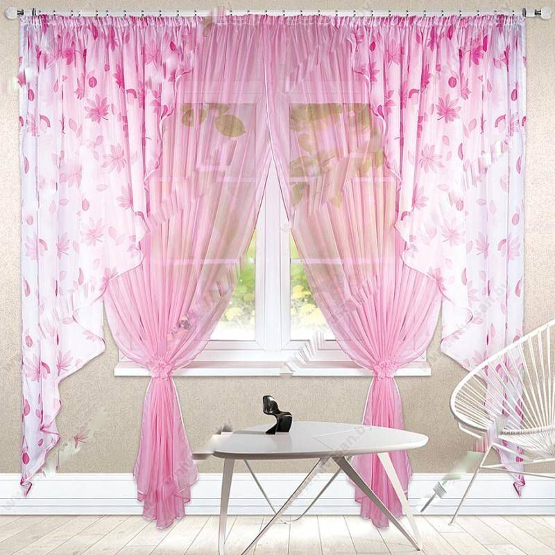 Комплект штор  с тюлью Маргарита розовый