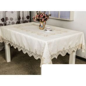 Скатерть  бархат"Карвен" жаккард с гипюром 160*300 М 612-5 белый