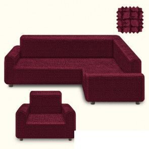 Чехол на угловой диван+кресло универсальный Karteks без оборки бордовый