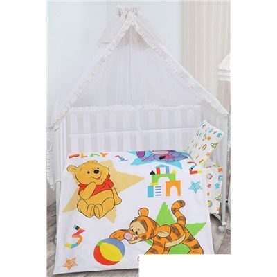 Комплект постельного белья  и одеяло для новорожденных Винни Пух и его друзья бязь
