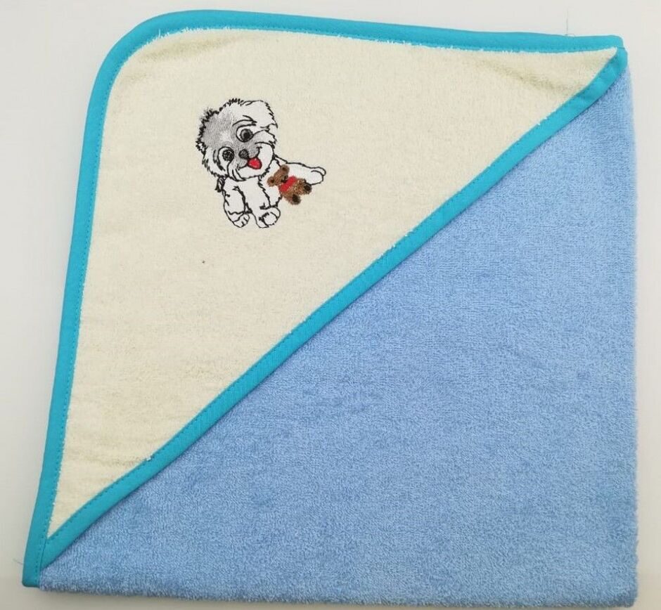 Уголок дет. махровый с вышивкой Собачка (голубая) 70x70