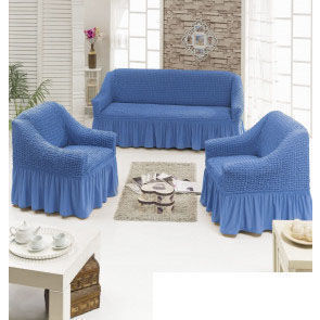 Набор чехлов для мягкой мебели  KARNA 3+1+1 с юбкой голубой