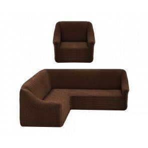 Чехол на угловой диван+кресло универсальный Karteks без оборки шоколад