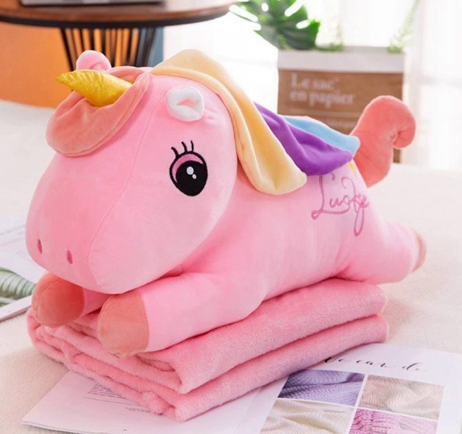 Плед- подушка -игрушка Единорожка розовая