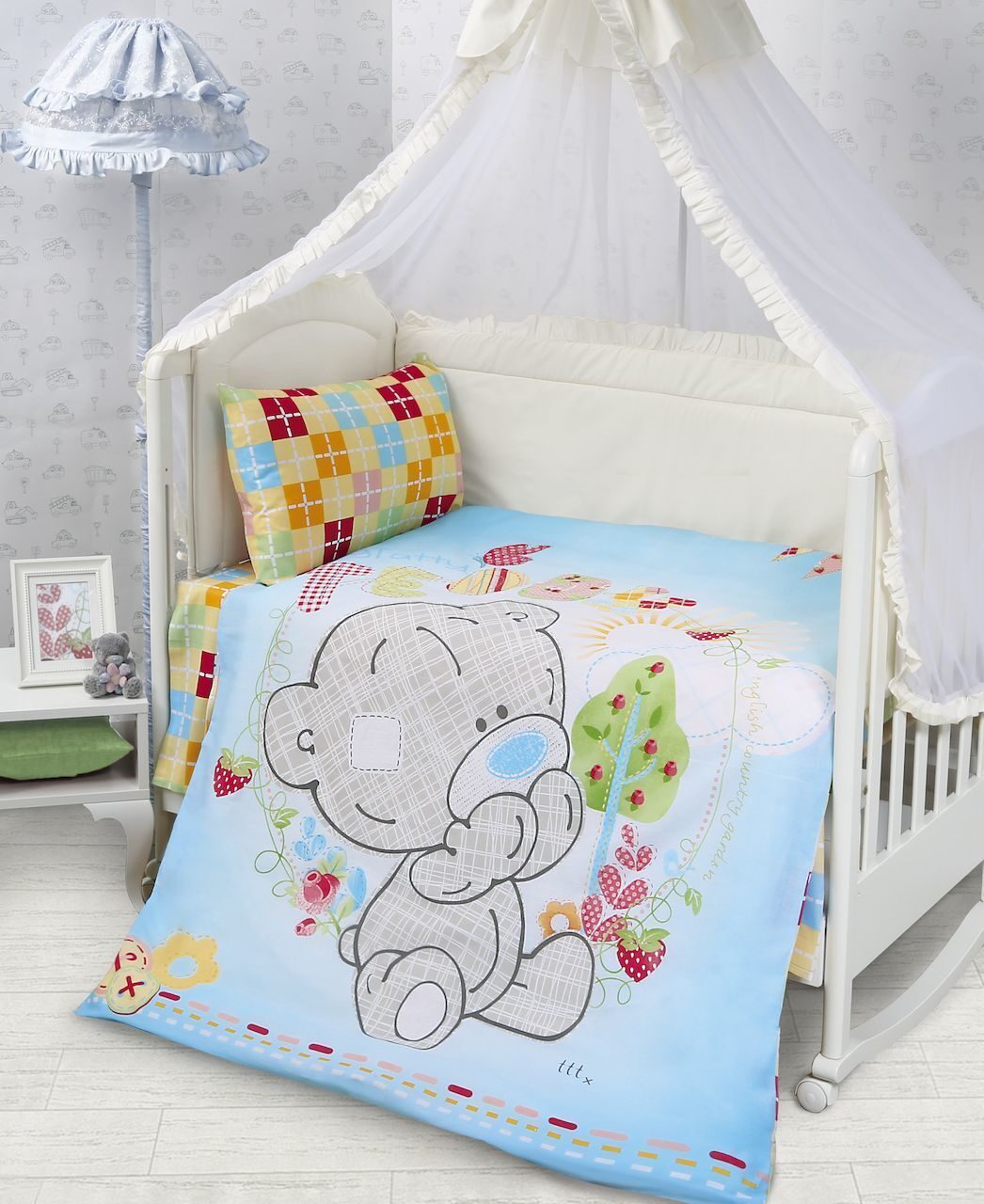 Комплект постельного белья для новорожденных Teddy baby голубой бязь