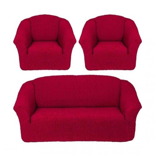 Набор чехлов( диван+2 кресла) стрейч   без юбки бордо