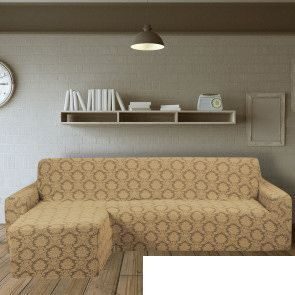 Чехол для углового дивана оттоманка без юбки (левый) беж  Karteks арт.7