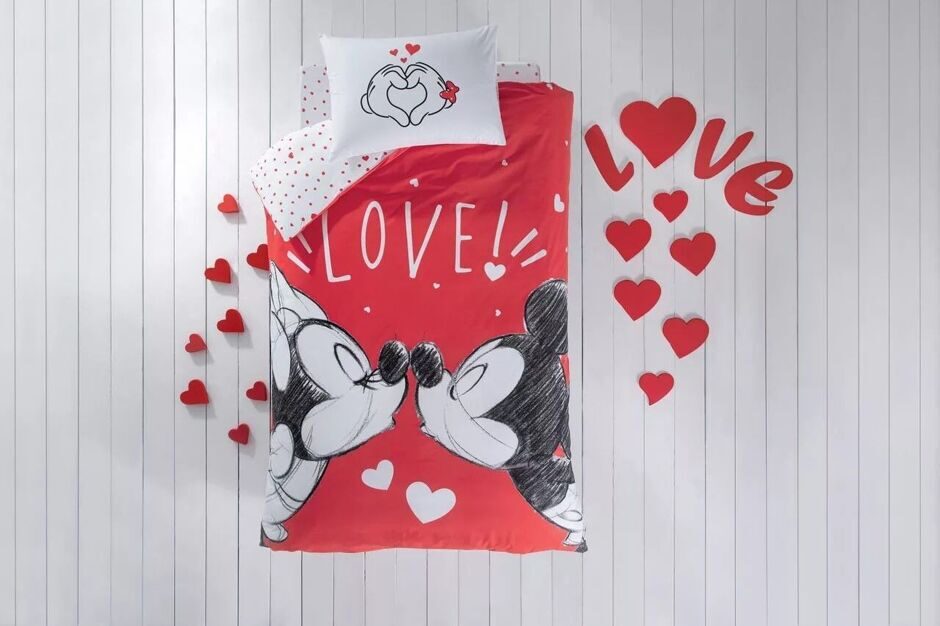 Постельное белье полуторное TAC MINNIE&MICKEY LOVELY