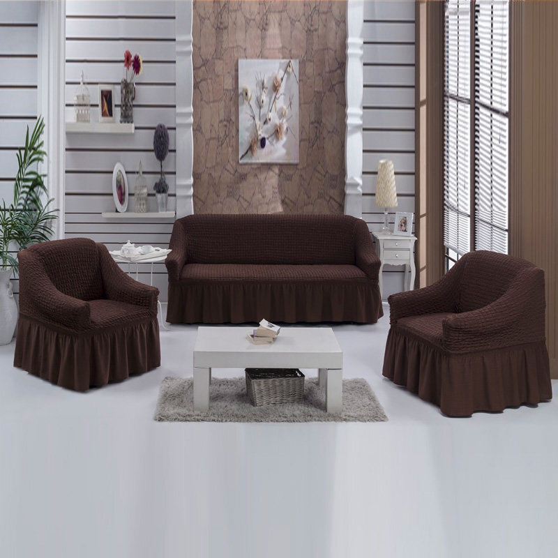 Набор чехлов для мягкой мебели  KARNA 3+1+1 с юбкой темно-коричневый